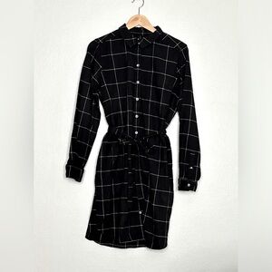 Goodthreads Windowpane Flannel Button Up Shirtdress with Tie Belt